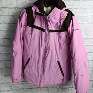 Columbia Omni-Shield Pink Brown Hooded Ski Jacket Youth 18/20 Fits Women XS S